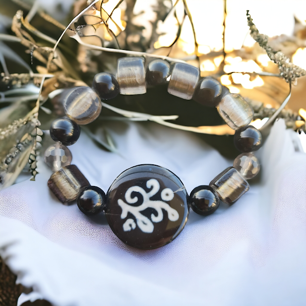 Black Botswana Agate Floral Centerpiece Designed Bracelet