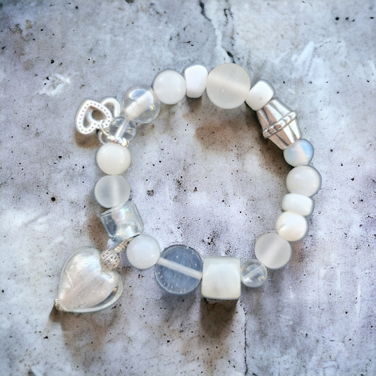 Sterling Silver Moonstone and Quartz Bracelet